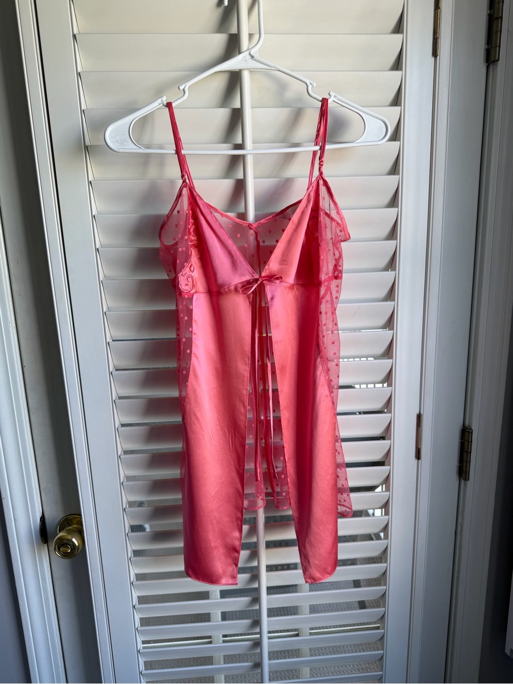 Victoria's Secret Coral-Pink Satin & Sheer Polka Chemise NWT size Medium fairy